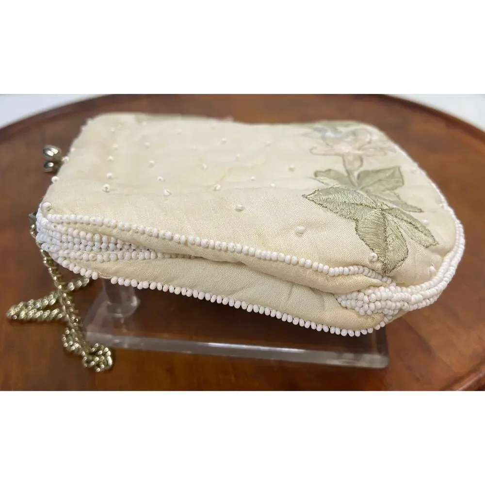 Vintage Embroidered Clutch Purse Seed Beads Made in Japan READ